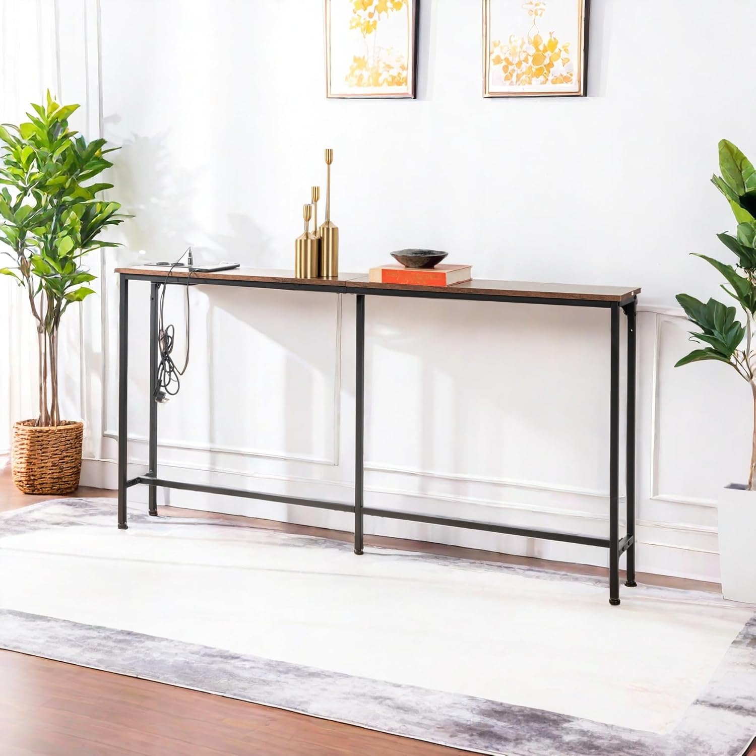 1732235643_547_Liink1Ga-Table-console-etroite-de-180-cm-de-large-avec Liink1Ga Table console étroite de 180 cm de large avec prise de courant, pour couloir, foyer, véranda, balcon, salon, marron et noir, 180 x 20 x 80 cm  ( <del>143,12 €</del> - 69,99€ ) Shopping 