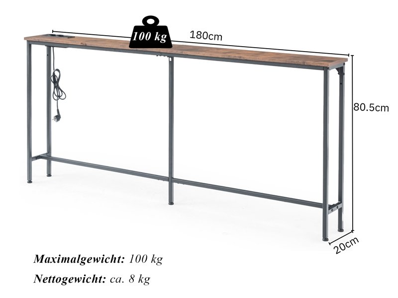 1732235645_106_Liink1Ga-Table-console-etroite-de-180-cm-de-large-avec Liink1Ga Table console étroite de 180 cm de large avec prise de courant, pour couloir, foyer, véranda, balcon, salon, marron et noir, 180 x 20 x 80 cm  ( <del>143,12 €</del> - 69,99€ ) Shopping 