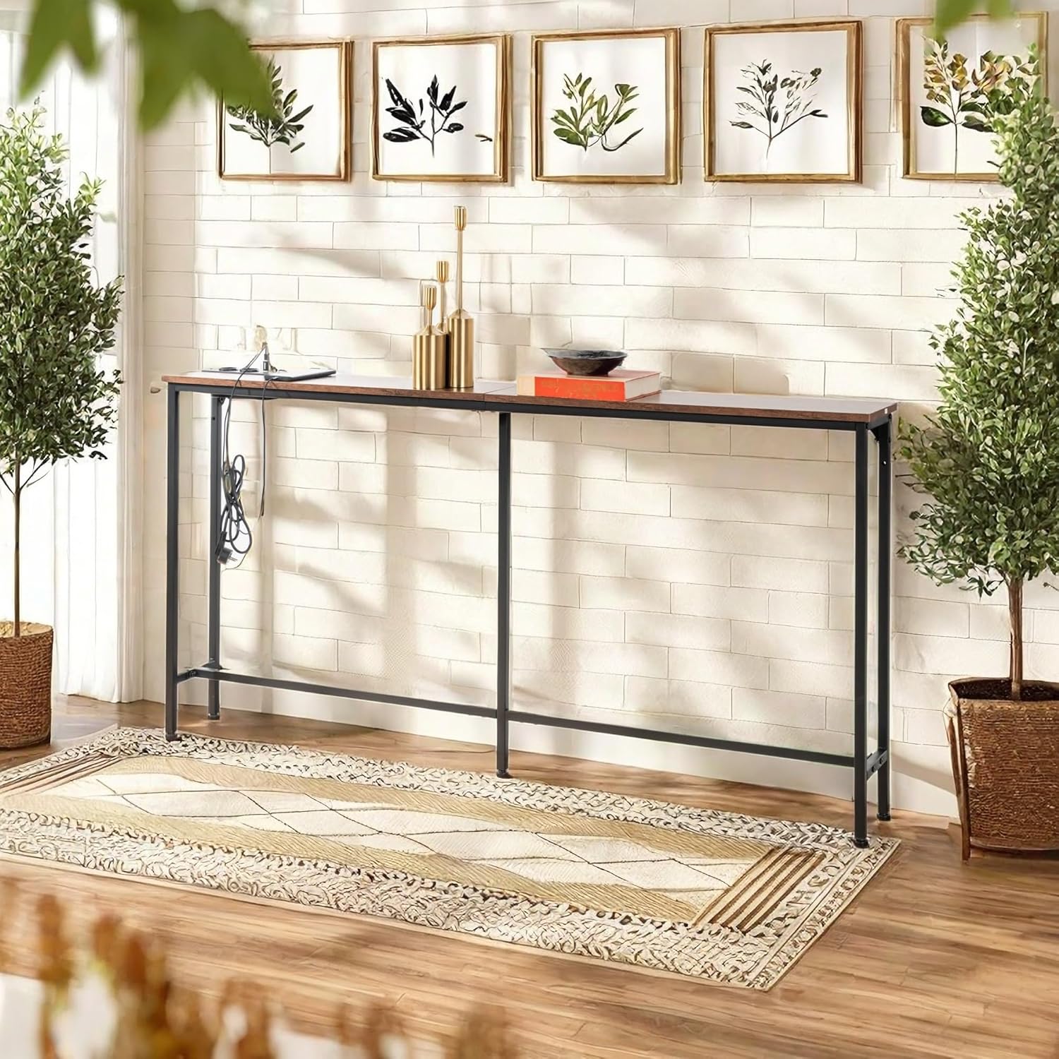 1732235645_522_Liink1Ga-Table-console-etroite-de-180-cm-de-large-avec Liink1Ga Table console étroite de 180 cm de large avec prise de courant, pour couloir, foyer, véranda, balcon, salon, marron et noir, 180 x 20 x 80 cm  ( <del>143,12 €</del> - 69,99€ ) Shopping 