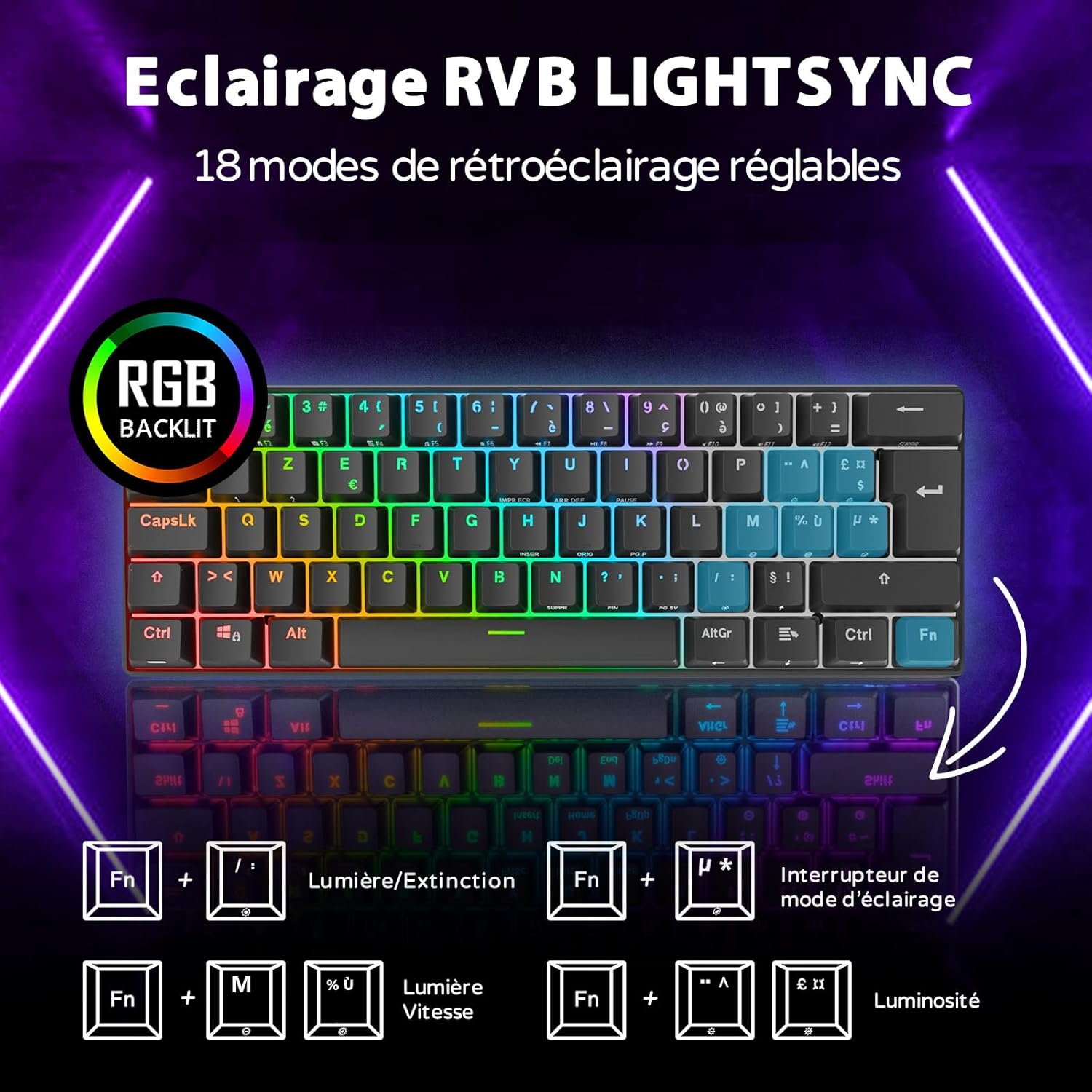 1732294494_114_RK-ROYAL-KLUDGE-RK61-Clavier-Gaming-sans-Fil-AZERTY-Mecanique RK ROYAL KLUDGE RK61 Clavier Gaming sans Fil, AZERTY Mecanique 60% Bluetooth/2.4Ghz/USB-C Interrupteur Rouge Remplaçable à Chaud Compatible avec MacBook/iPad/Mac OS/Windows PC Tablette, Noir  ( <del>79,99€</del> - 67,99€ ) Shopping 